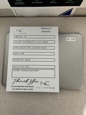 HP Notebook 14-ac154nr Intel Celeron N3050 2GB RAM 32GB Silver